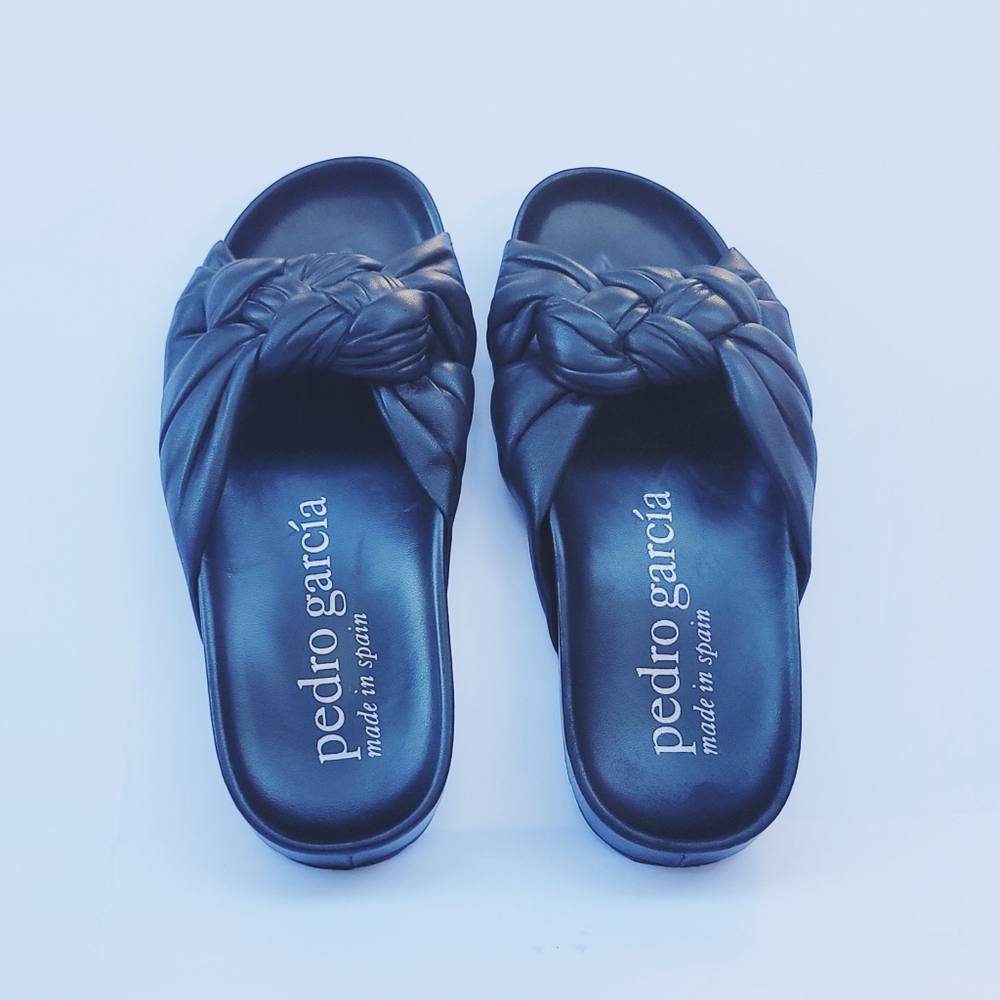 Pedro Garcia black knotted top part slides slippers shoes Spain